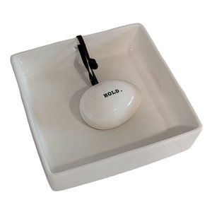Rae Dunn 6.5" Stoneware Napkin Holder with "HOLD" Weight White #19551